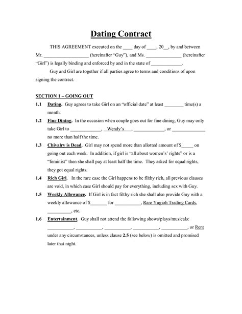 dating agreement contract